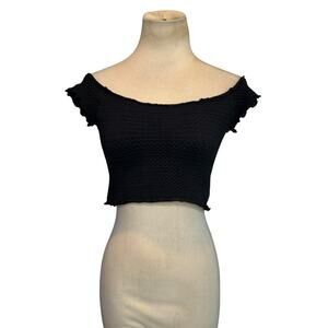 Free People black stretched off shoulder crop top size XS